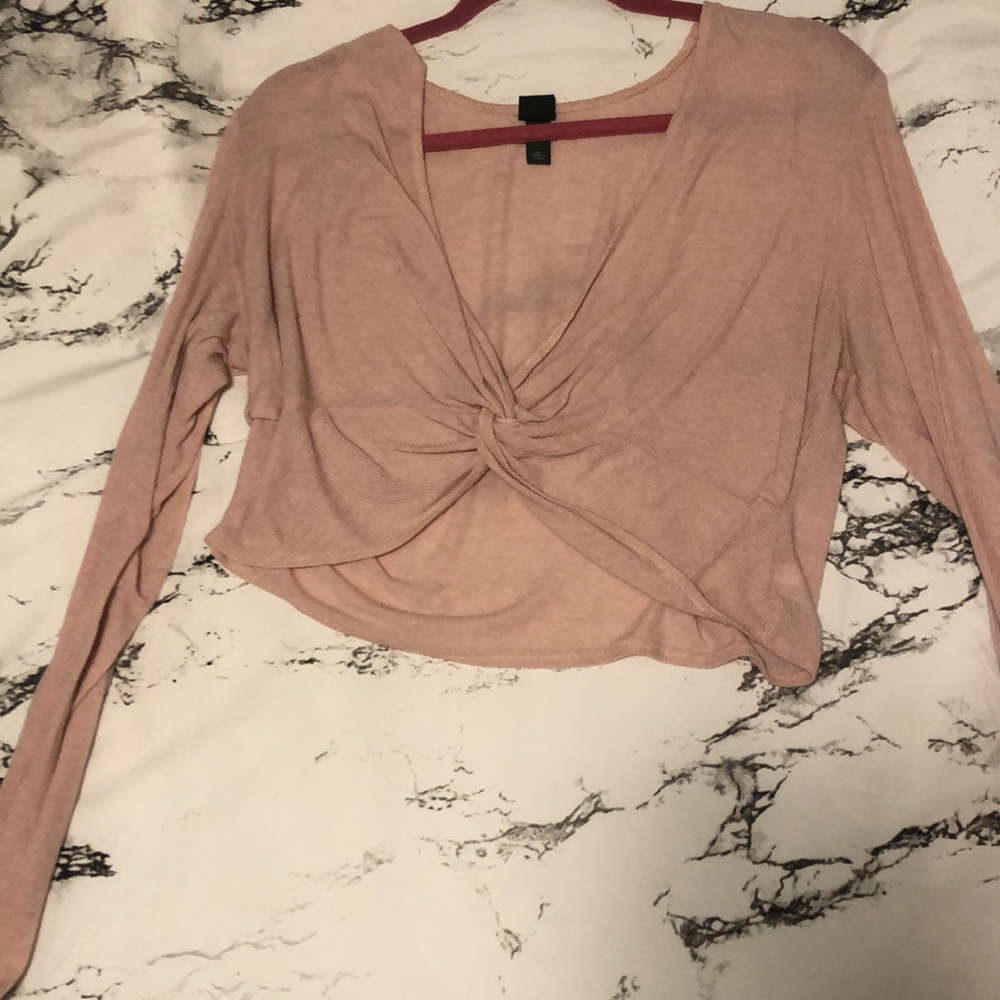 light pink knotted cropped long sleeve